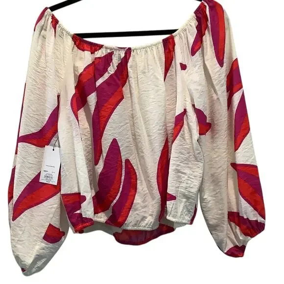 NINE WEST SUMMER PRINT BRACELET SLEEVE OFF SHOULDER TOP XXL NWT - Picture 2 of 6